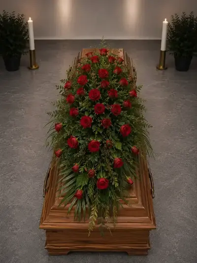 Sargbukett Rote Rosen