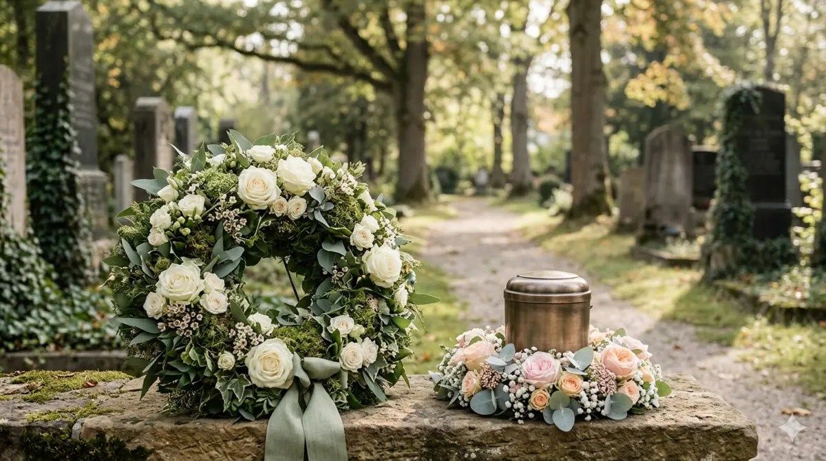 Trauerfloristik für Aßling - Blumenschmuck auf einem Friedhof